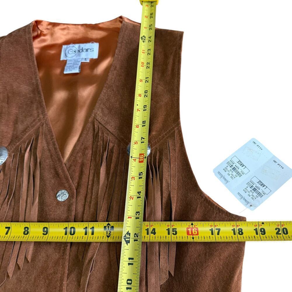 Vtg Cedars Suede Vest Fringe Leather Brown Large Western Cowboy Cowgirl - Picture 8 of 11